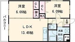 エスポアール弐番館 2LDKの間取図画像