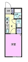 TJ杭ノ瀬II 1Kの間取図画像