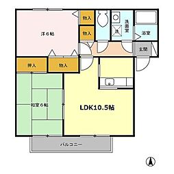 カーサ城之内B 2LDKの間取図画像