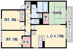 メリー・ファンテンC棟 2LDKの間取図画像