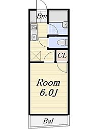 エクセル聖蹟 1Kの間取図画像