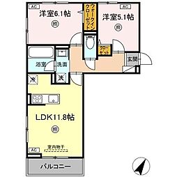 Dーresena丸山S 2LDKの間取図画像