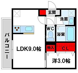 D-room西小倉 1LDKの間取図画像