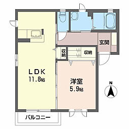 メゾントレスポアール1号棟A 1LDKの間取図画像