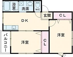 サントリナ東三条A 2DKの間取図画像