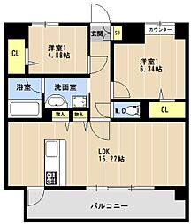 LIBTH博多住吉PREMIER 2LDKの間取図画像