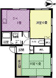 タウニィイースト2B 2DKの間取図画像