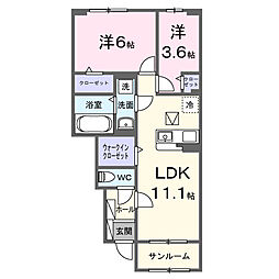 ヒカルサ船橋小室サウスI 2LDKの間取図画像
