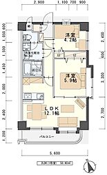 パルテノン新田 2LDKの間取図画像