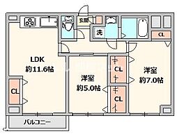 エクセレント聖蹟桜ヶ丘 2LDKの間取図画像