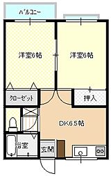 ビバライフ梶返 2DKの間取図画像