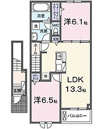 リバーサイド 嬉里 2LDKの間取図画像