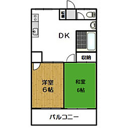 桜坂苑 2DKの間取図画像