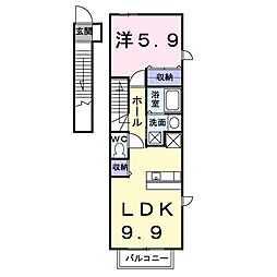 エフ・エレガントB 1LDKの間取図画像
