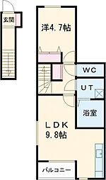リバーサイド 1LDKの間取図画像