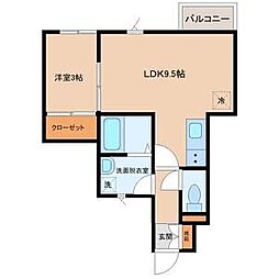 リヴェール上杉B 1LDKの間取図画像
