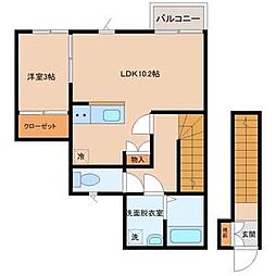 リヴェール上杉B 1LDKの間取図画像
