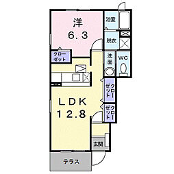 クレメントE 1LDKの間取図画像
