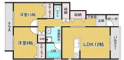 サニーコーストA棟 2LDKの間取図画像