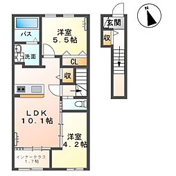 オークヒル 2LDKの間取図画像