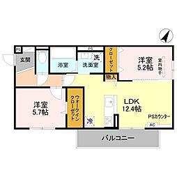 神戸市北区谷上南町アパート 2LDKの間取図画像