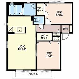 サン・ライズC 2LDKの間取図画像