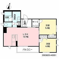 フルール・ド・ソレイユ 2LDKの間取図画像