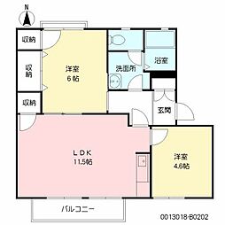 フレグランスひろせB棟 2LDKの間取図画像