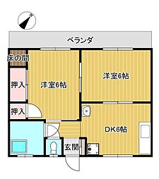 七福マンション 2DKの間取図画像