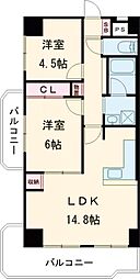 サンハイツ大和第1 2LDKの間取図画像