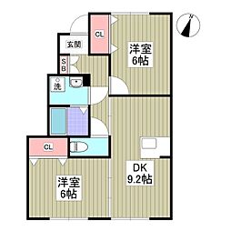 グレースセレノ小山 2DKの間取図画像