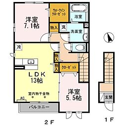 セジュール鷹匠 2LDKの間取図画像