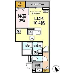 岡崎市羽根町字東ノ郷アパート 1LDKの間取図画像