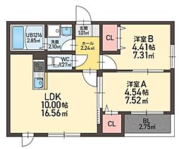 レガリア西町 2LDKの間取図画像