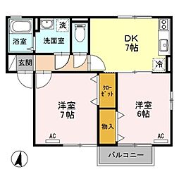 シャルムクラルテA 2DKの間取図画像
