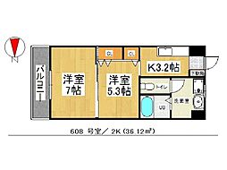 ウイングス片野2 2Kの間取図画像