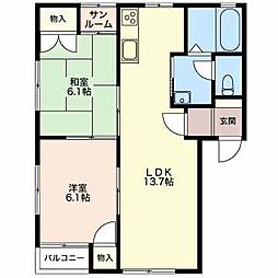 コーポ米田 2LDKの間取図画像