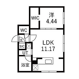 Villa Aura(ヴィラ・アウラ)  仮)GA-二十四軒3-3MSB棟 1LDKの間取図画像