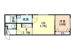 コモド太閤山II 1LDKの間取図画像