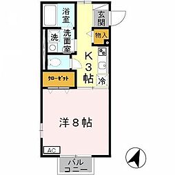 パサート辻野 1Kの間取図画像