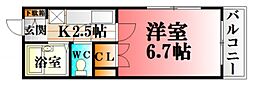 レジデンス山口2 1Kの間取図画像