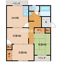 コンチネンタル布瀬1 3DKの間取図画像