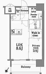 エンクレスト天神サイド 1LDKの間取図画像