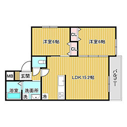 クラリス高鷲 2LDKの間取図画像
