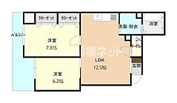 コンチネンタル星井町 2LDKの間取図画像