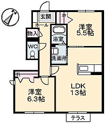 ウィステリアB 2LDKの間取図画像