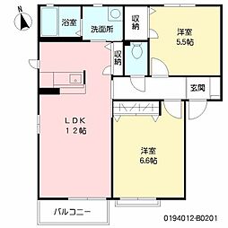 レイクサイドイン大谷B 2LDKの間取図画像
