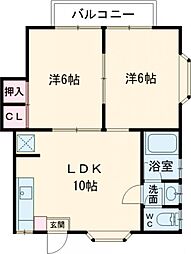 権常寺ハイツA 2LDKの間取図画像