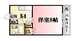 観ビル 1Kの間取図画像