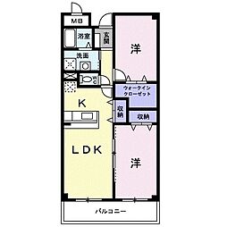 シャン・ド・フルールA 2LDKの間取図画像